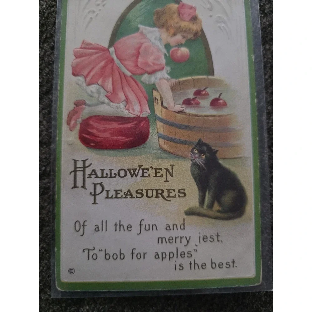 Antique Halloween Pleasures Apple Bobbing‎ Embossed Postcard LSC Series 226B